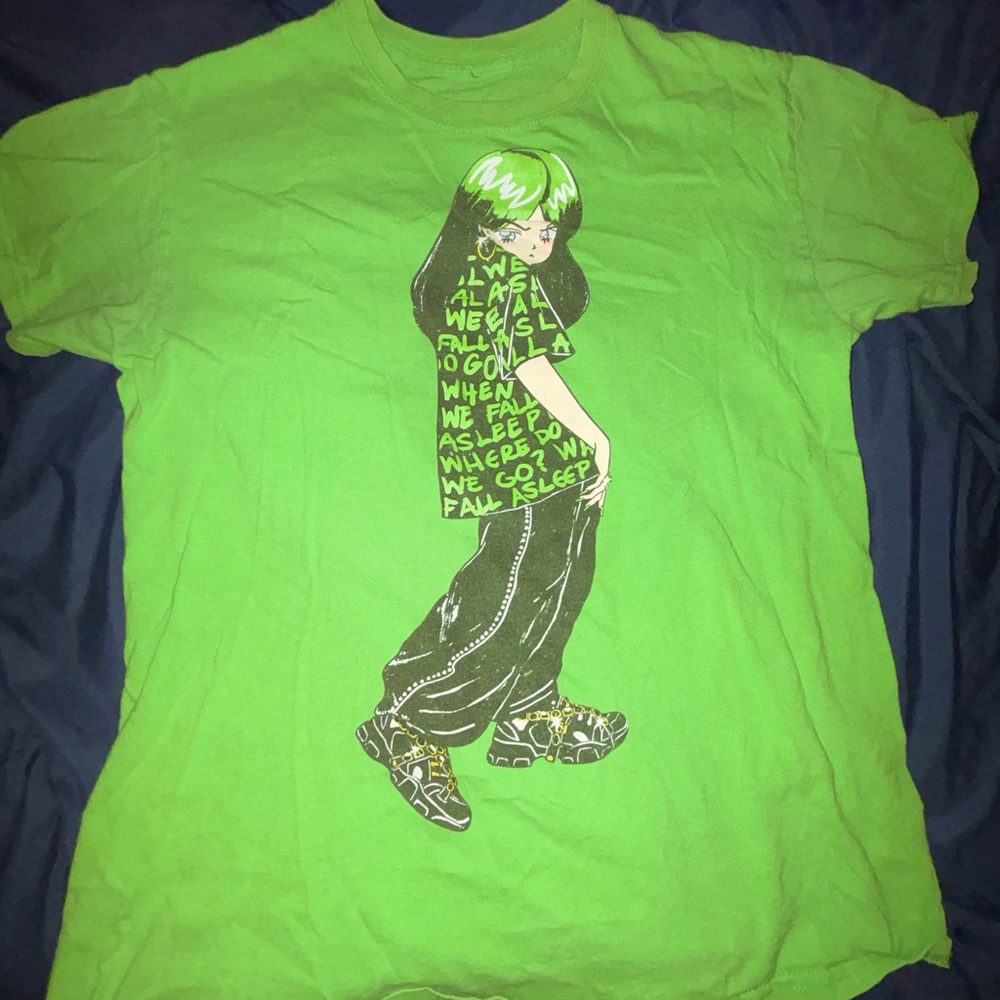 This is a concert green anime billie ellish t-shirt